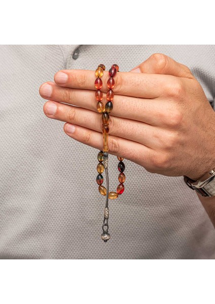 Gümüş Top Kazaz Püsküllü Sıkma Kehribar Tesbih fiyatları