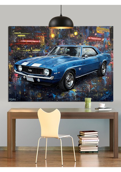Klasik Mavi Araba Dekoratif Kanvas - Mdf Ahşap Tablo fiyatları