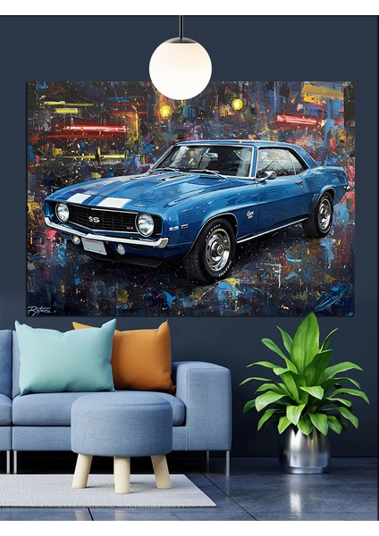 Klasik Mavi Araba Dekoratif Kanvas - Mdf Ahşap Tablo modelleri