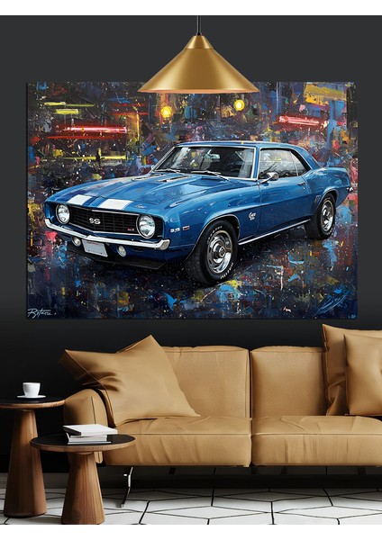 Klasik Mavi Araba Dekoratif Kanvas - Mdf Ahşap Tablo fırsatları