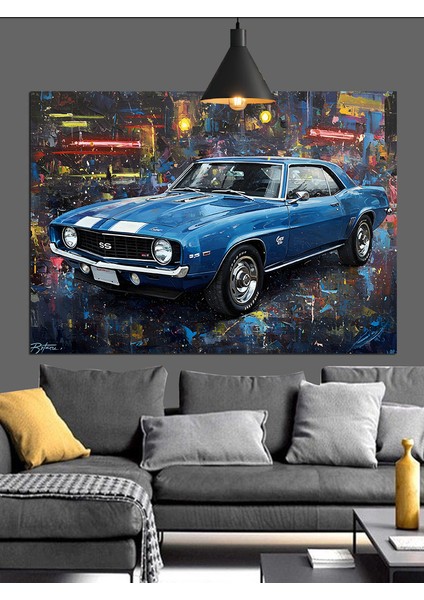 Klasik Mavi Araba Dekoratif Kanvas - Mdf Ahşap Tablo indirimleri