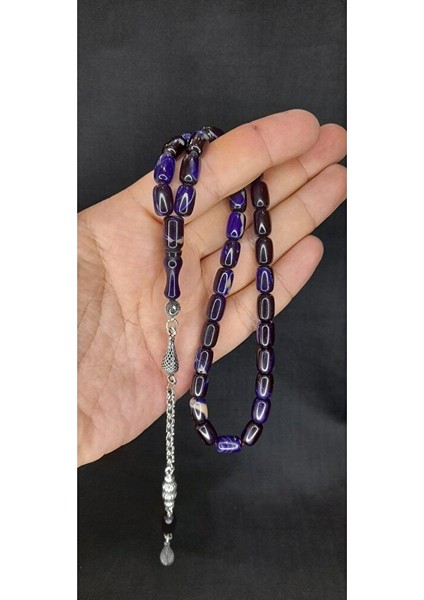 Sıkma Kehribar Tesbih Koyu Lacivert Renk Kapsül Kesim T-438