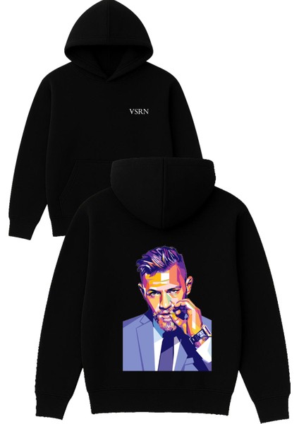 Mcgregor 1 Tasarım Baskılı Oversize Siyah Kapüşonlu Sweatshirt