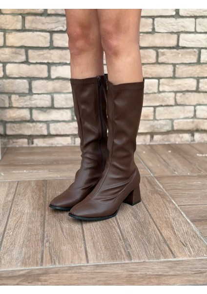 Alvessa Kadın Uzun Streç Çizme Şık Günlük Ofis Rahat Topuklu Ayakkabı Büyük Numara