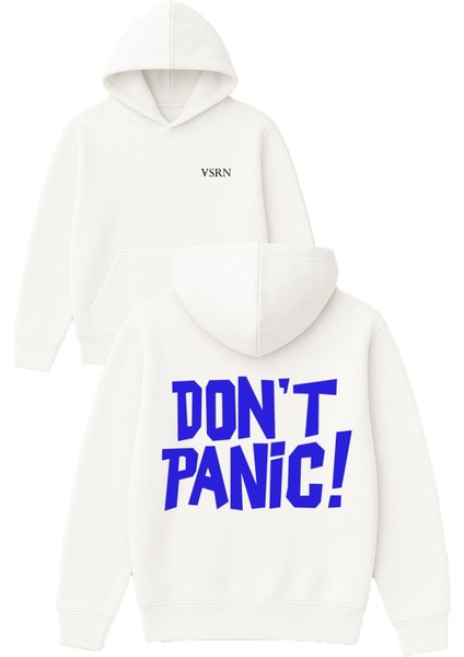 Mavidont Panıc Tasarım Baskılı Oversize Beyaz Kapüşonlu Sweatshirt