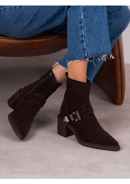 Pulina Kahve Süet Hakiki Deri Kadın Bot