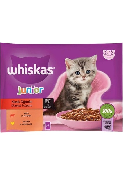 Junior Kitten Pouch Yaş Mama (4X85GR) 5ADET Klasik Seçenekler Tavuk,sığır fiyatları