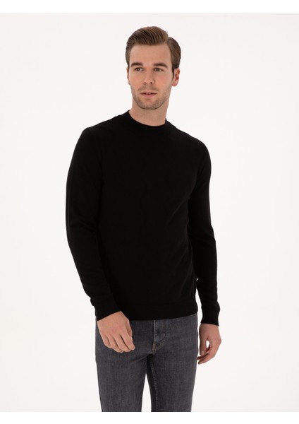 Erkek Siyah Slim Fit %100 Pamuk Çeyrek Balıkçı Yaka Triko Kazak 50318950-VR046 modelleri