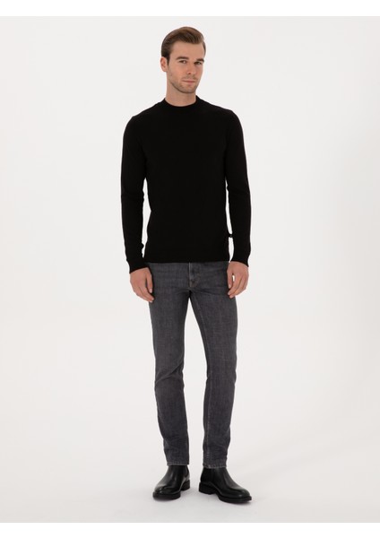 Erkek Siyah Slim Fit %100 Pamuk Çeyrek Balıkçı Yaka Triko Kazak 50318950-VR046 fırsatları