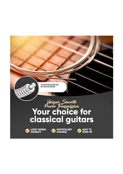Klasik Gitar Için Gitar Telleri - Gümüş Kaplı Klasik Gitar Için Naylondan Yapılmış Parlak Ses Kalitesi Telleri (6 Tel Seti) 3 Penye Dahil indirimleri