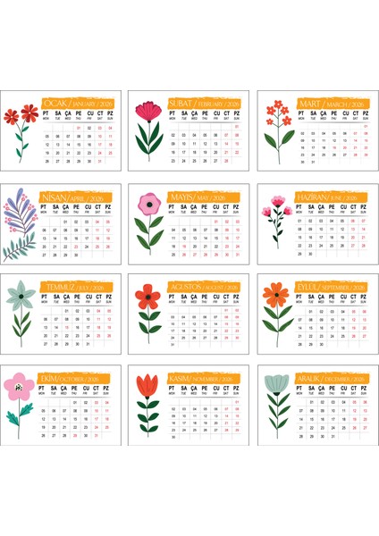 2026 Çiçek Temalı 10X15 cm Masa Takvimi Mini Şövaleli fiyatları