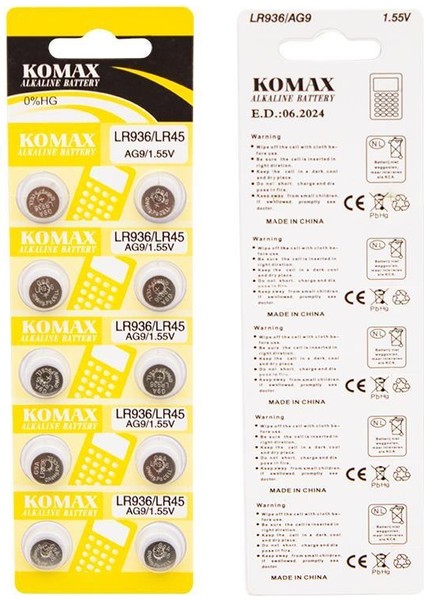 Ag-9 Alkalin LR936/394A Düğme Pil 10'lu Paket