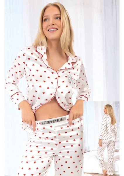 Yılbaşına Özel Kalpli Kadın Pijama Takımı modelleri