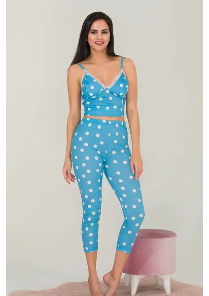 Lady Mavi Bayan Kapri Pijama Takım