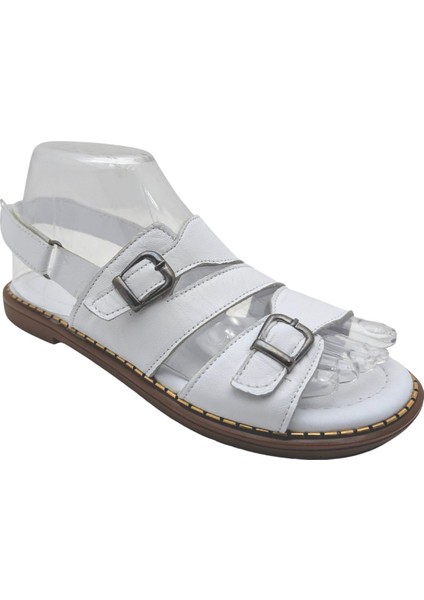 Hylos | Kadın Hakiki Deri Sandalet - Beyaz - 37