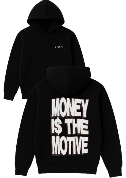 Money Is The Tasarım Baskılı Oversize Siyah Kapüşonlu Sweatshirt