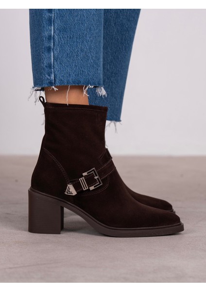 Pulina Kahve Süet Hakiki Deri Kadın Bot modelleri