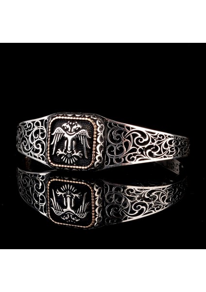 925 Ayar Gümüş Çift Başlı Selçuklu Kartalı Model Otantik Motif Erkek Bileklik fiyatları