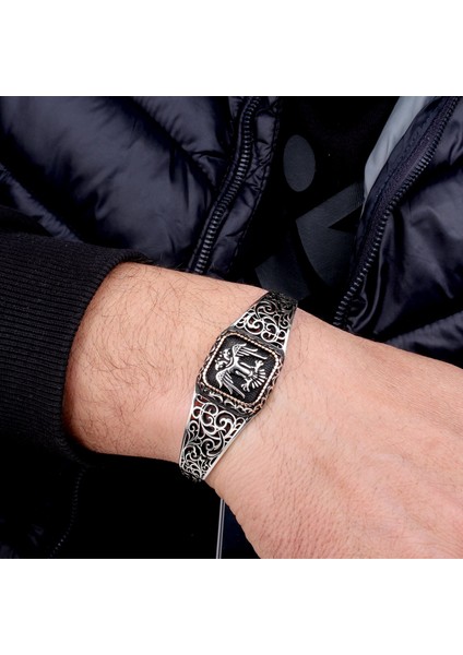 925 Ayar Gümüş Çift Başlı Selçuklu Kartalı Model Otantik Motif Erkek Bileklik modelleri