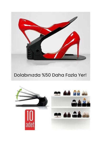 Bfs 10'lu Ayakkabı Düzenleyici Set – Çift Katlı Tasarım | Dolap Içi Alan Tasarrufu | Ayarlanabilir Yükseklik