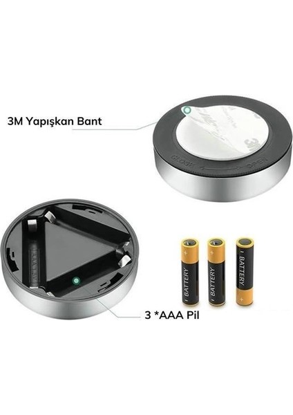 Kablosuz Spot Pilli Dokunmatik LED A 3 Ledli Dolap Ası modelleri