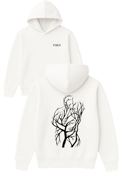 Dallardan Insan Tasarım Baskılı Oversize Beyaz Kapüşonlu Sweatshirt