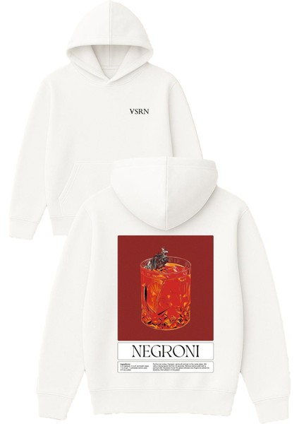 Negroni Çetele Tasarım Baskılı Oversize Beyaz Kapüşonlu Sweatshirt