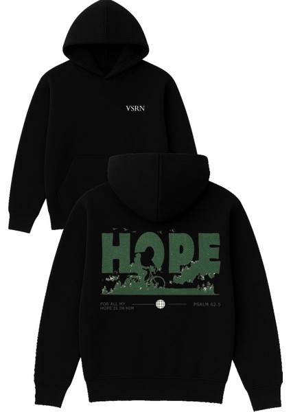 Hope Bisiklet Tasarım Baskılı Oversize Siyah Kapüşonlu Sweatshirt
