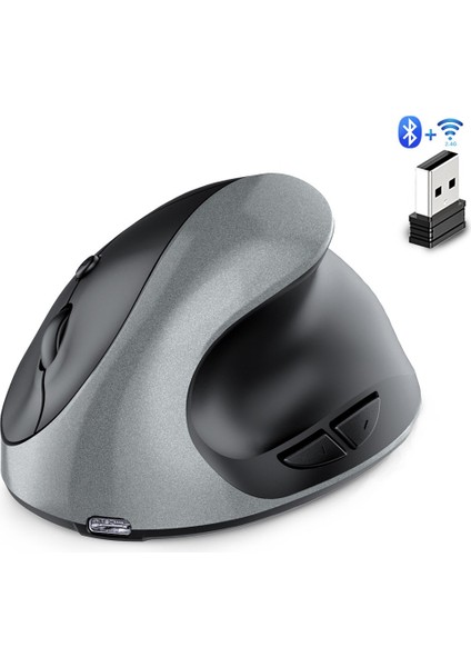 Ergonomik Fare, Şarj Edilebilir, Dikey Kablosuz Fare, Sağ El, Çift Modlu, Sessiz, 6 Düğmeli (Yurt Dışından)