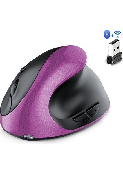 Ergonomik Fare, Şarj Edilebilir, Dikey Kablosuz Fare, Sağ El, Çift Modlu, Sessiz, 6 Düğmeli (Yurt Dışından)