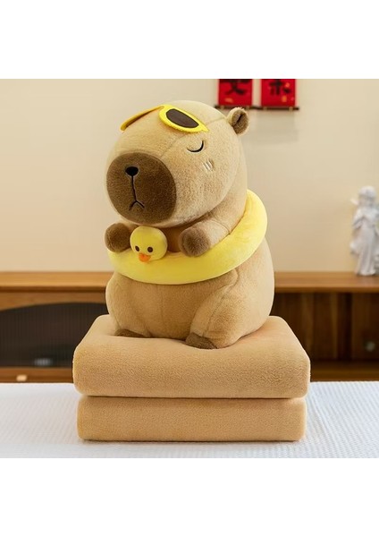 Karikatür Kapibara Yastık Battaniye 2'si 12 Arada Capibala Yastık Klima Çift Amaçlı Çocuk Uyuklayan Battaniye (Yurt Dışından)