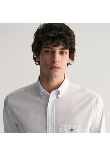 Erkek Mavi Regular Fit Çizgili Düğmeli Yaka Gömlek fırsatları