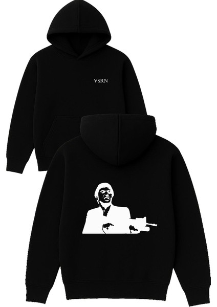 Alpacıno Sinirli Tasarım Baskılı Oversize Siyah Kapüşonlu Sweatshirt