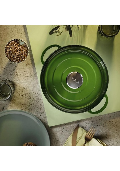 Iron 24 cm Demir Döküm Basık Tencere Yeşil fiyatları