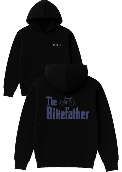 The Bikefather Tasarım Baskılı Oversize Siyah Kapüşonlu Sweatshirt