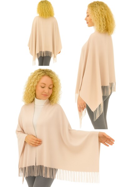 1 Adet Kadın Büyük Bedene Uygun Ekstra Yumuşak Dokulu Püskül Detaylı Kışlık Atkı Omuz Şalı