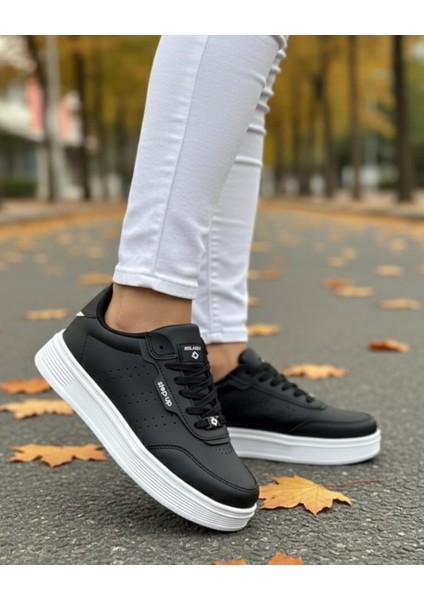 Unisex Ortopedik Faylon Sararmaz Taban Spor Ayakkabı - Siyah Beyaz indirimleri