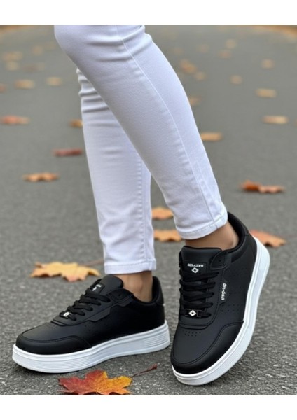 Unisex Ortopedik Faylon Sararmaz Taban Spor Ayakkabı - Siyah Beyaz