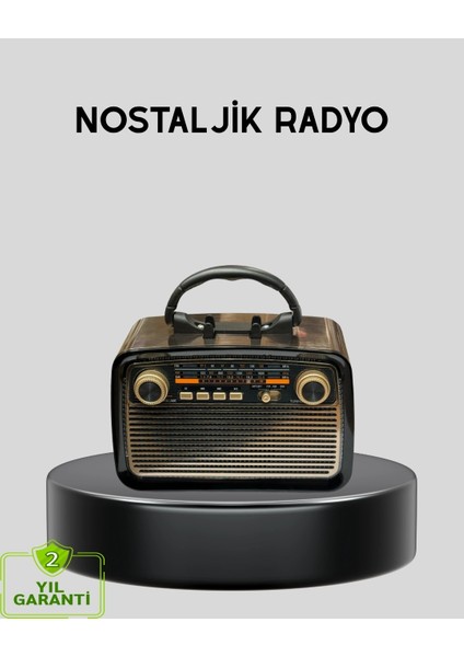 Buğz Led’li Nostaljik Bluetooth Hoparlör – Vintage Tasarım, Ahşap Doku