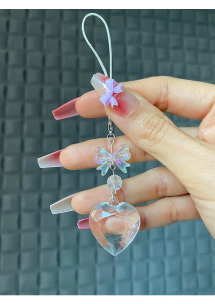 Hologramlı Şeffaf Kalpli Charm