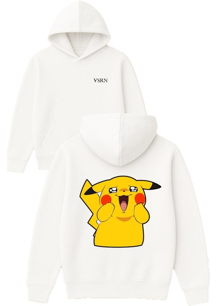 Sarı Yaratık Tasarım Baskılı Oversize Beyaz Kapüşonlu Sweatshirt