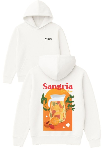 Sangria Tasarım Baskılı Oversize Beyaz Kapüşonlu Sweatshirt