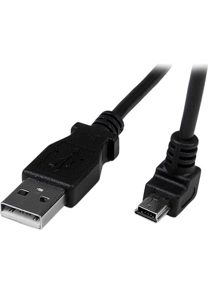 Aşağı Açılı Mini USB Kablosu - 2m - Siyah - USB A'dan Mini USB B'ye - Usb'den Mini USB Kablosuna - Mini USB Şarj Cihazı - USB A'dan Mini B'ye (USBAMB2MD)