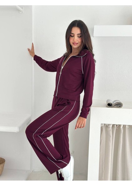 Kadın Fermuarlı Kapüşonlu Rahat Fit Iki Parça Set Eşofman Takımı fırsatları