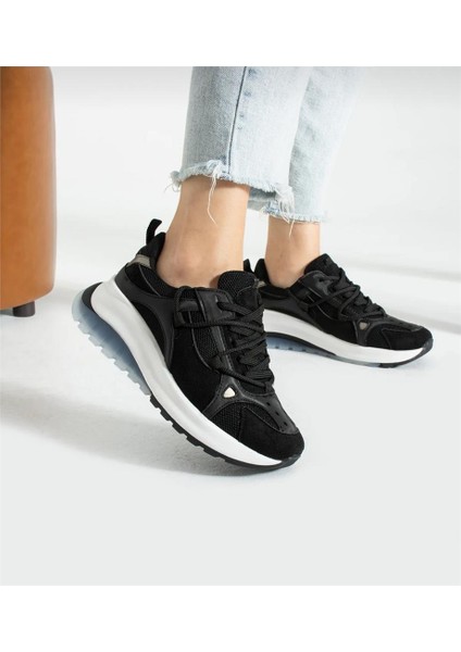 Bağcıklı Unisex Spor Outdoor Ayakkabı-Siyah-Beyaz