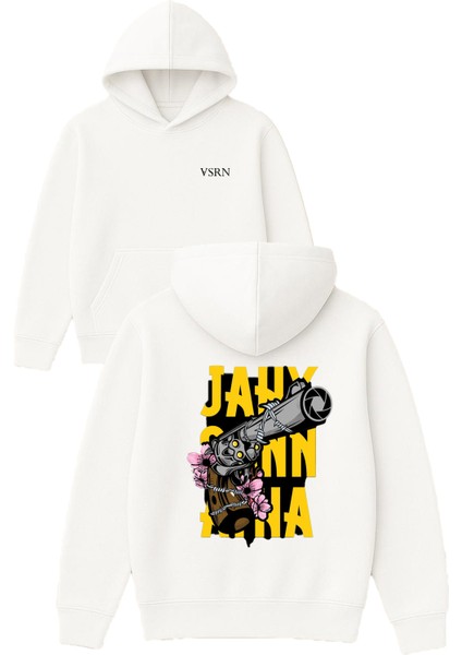 Altı Patlar Çiçekli Tasarım Baskılı Oversize Beyaz Kapüşonlu Sweatshirt