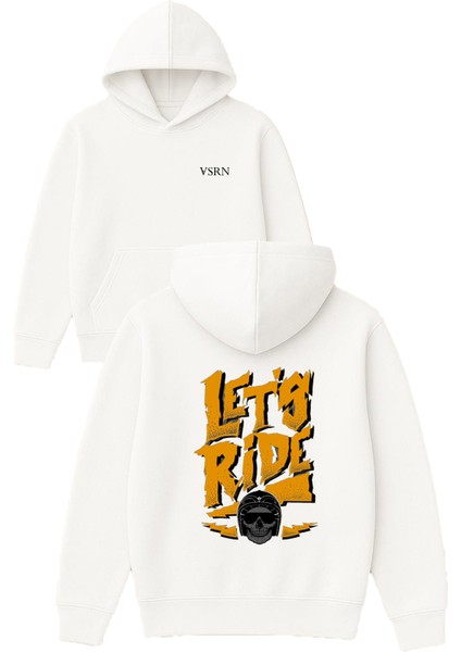 Lets Rıde Tasarım Baskılı Oversize Beyaz Kapüşonlu Sweatshirt