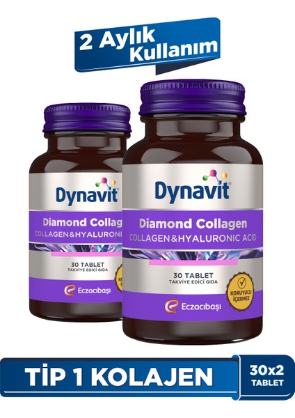 Diamond Collagen & Hyaluronic Acid 30 Tablet - 2'li Avantaj Paketi - Tip 1 Balık Kolajeni