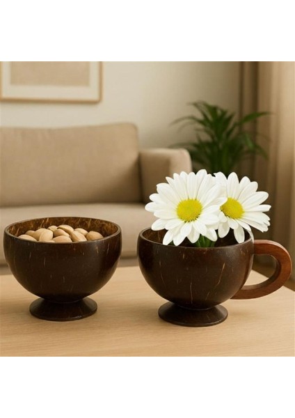 1213 El Yapımı Hindistan Cevizi Coconat Bardak ve Kase 2'li Set