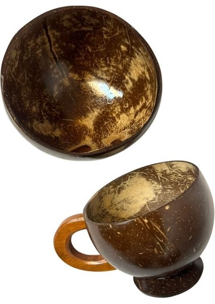 1213 El Yapımı Hindistan Cevizi Coconat Bardak ve Kase 2'li Set